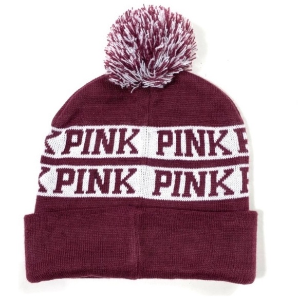 VICTORIA’S Secret Pink Spell out Logo Knitted Winter Snow Hat in Burgundy - Picture 3 of 6